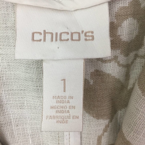 Chico's Tan and White Linen Paisley Print 3/4 Sleeve Long Jacket Size Medium - Picture 5 of 8